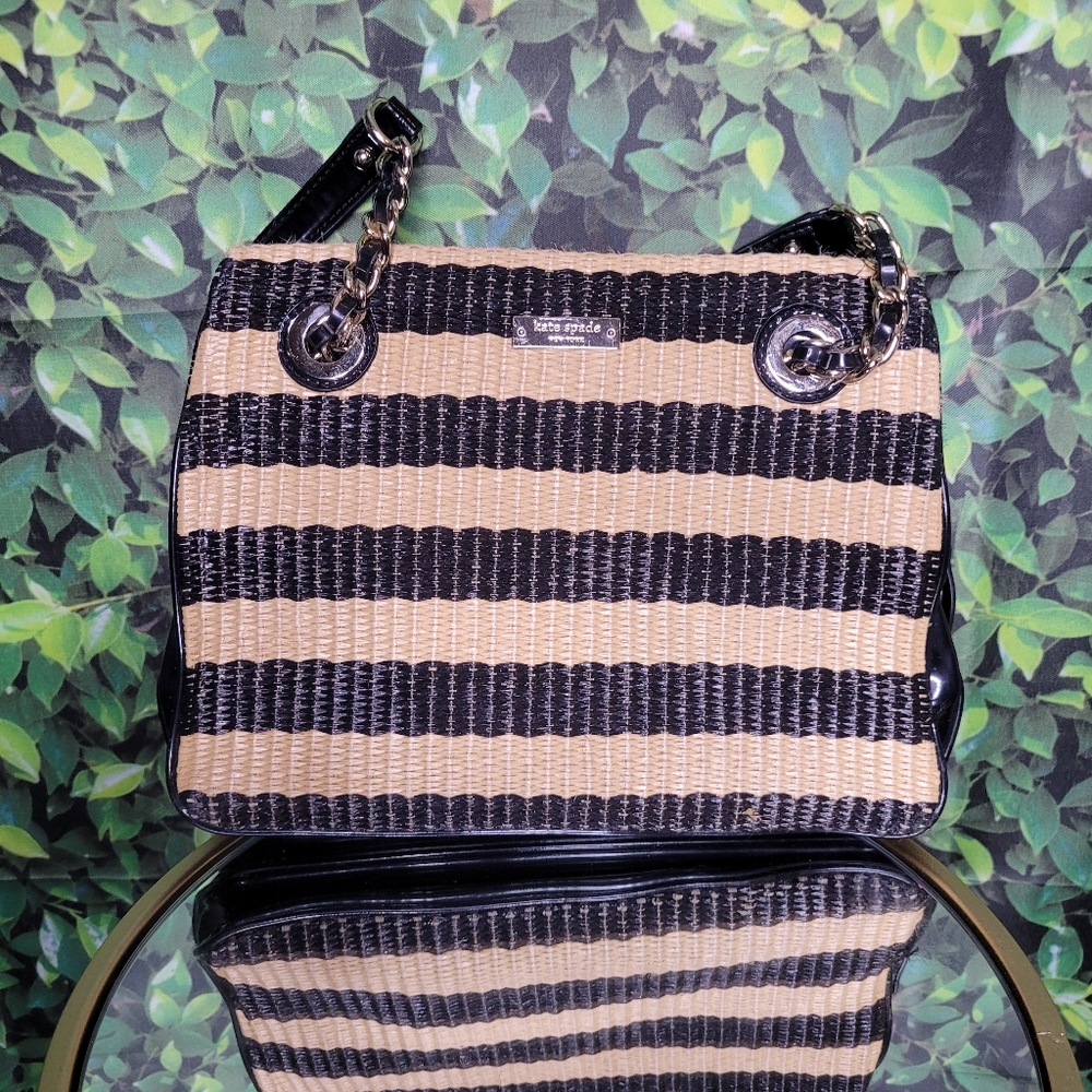 Kate Spade Rattan Purse Black Beige Handbag Womens Bag